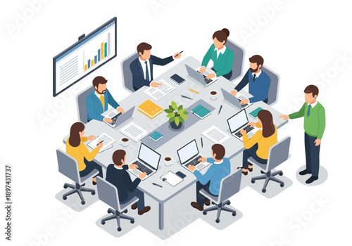 Business Meeting with Diverse Professionals Collaborating Around a Conference Table