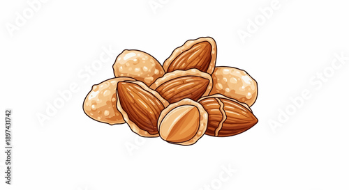 A pile of roasted and shelled nuts, some with cracked shells, displaying rich brown hues