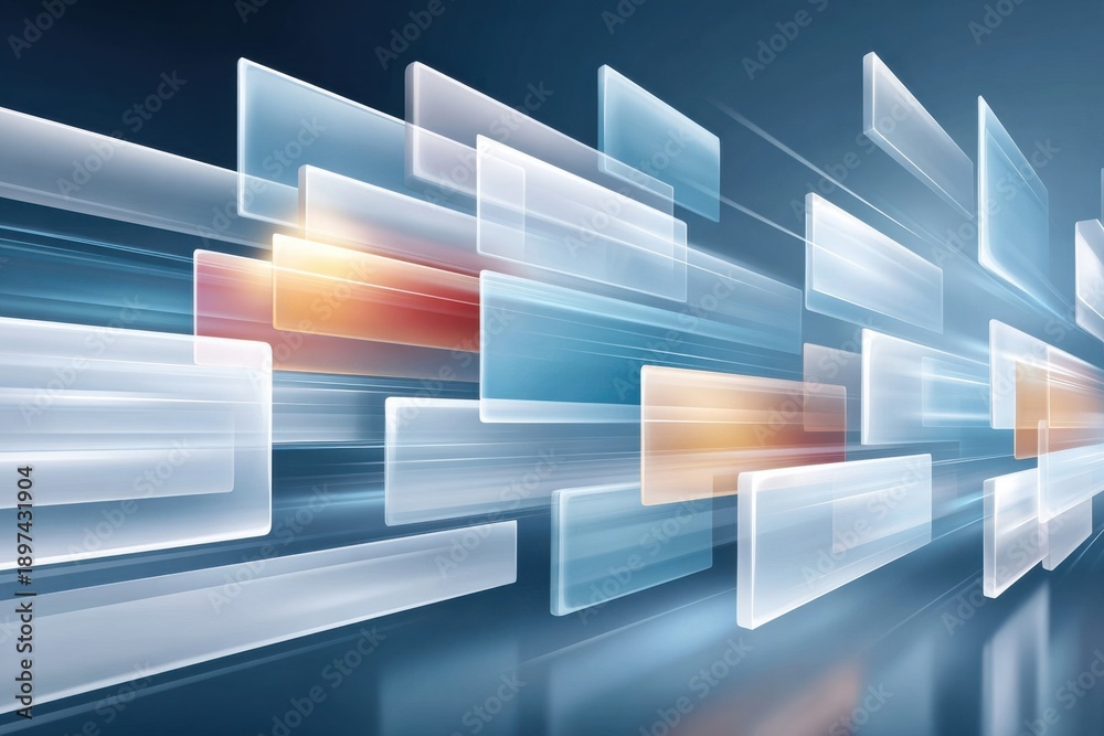 Fototapeta premium Abstract digital transformation concept with floating panels and light trails in modern technology