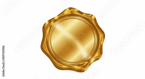 A realistic gold wax seal with a textured, reflective surface and irregular edges on a white background