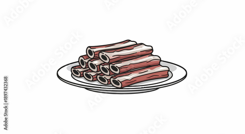 Raw meaty ribs stacked on a white plate, ready for cooking