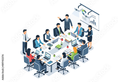 Business Meeting in a Boardroom with a Presentation and People Collaborating