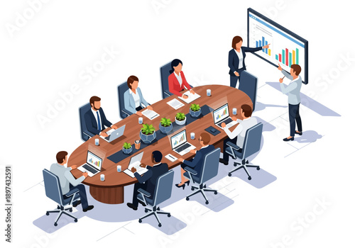 Business Meeting with Presentation Showing Growth and Success