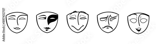 Set theatrical mask icon. Different emotions.