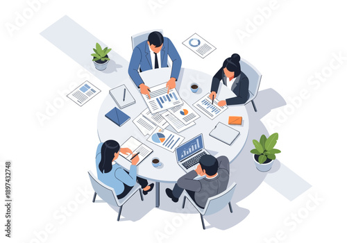 Business Meeting with Documents and Laptop on Table