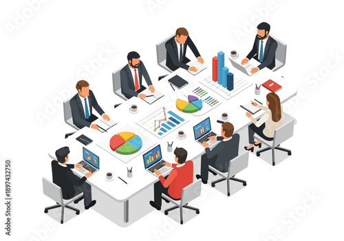 Business Meeting with Data Analysis and Financial Charts on Table