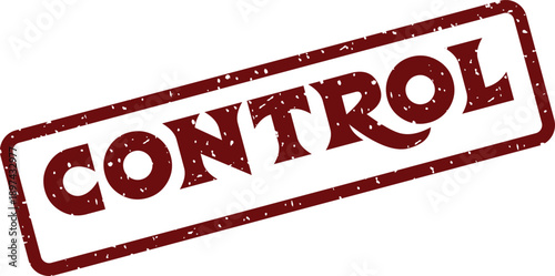 A red control stamp applied diagonally with a distinct textured appearance on a simple white surface