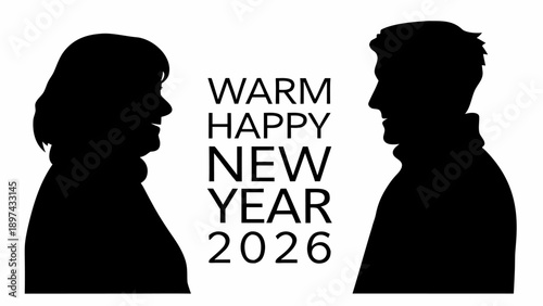 Warm Happy New Year 2026 greeting with couple silhouettes