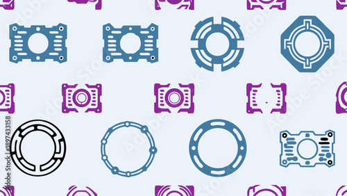 Geometric shapes and technology icons in modern design