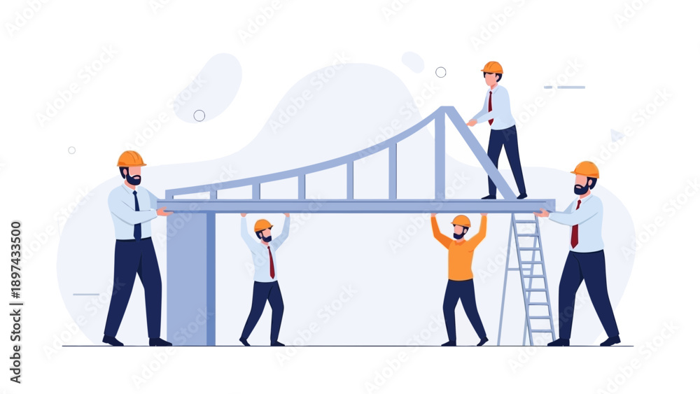 Fototapeta premium Teamwork building bridge construction concept, business collaboration, engineering project