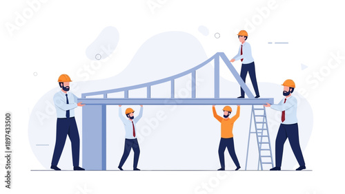 Teamwork building bridge construction concept, business collaboration, engineering project