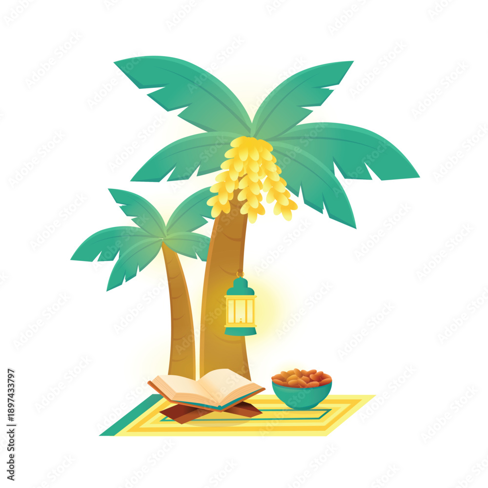 Obraz premium Date palm tree vector. dates tree. ramadan element. ramadan cartoon doodle