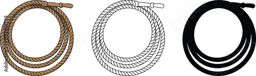 Coiled rope silhouette & Outline and illustration set isolated on transparent background