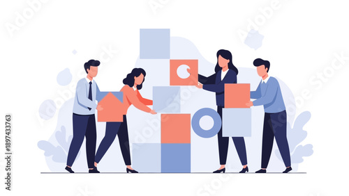 Teamwork building blocks, collaboration, business strategy, planning, partnership, success