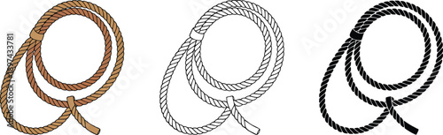 Coiled rope silhouette & Outline and illustration set isolated on transparent background