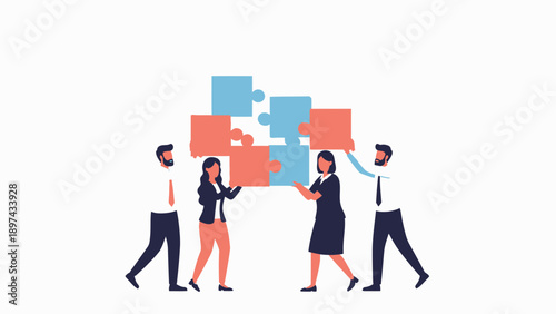 Teamwork and Collaboration: People Assembling Puzzle Pieces