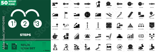 Steps Solid Editable Icons set