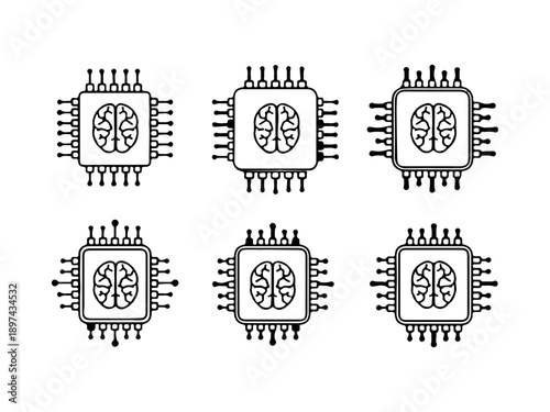 Brain Chip's Concept: A futuristic concept design showing interconnected microchips featuring brain symbol indicating advanced computing power.