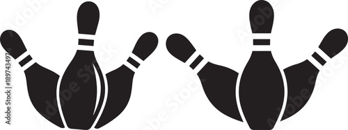 Two black silhouette clusters of bowling pins, ready for a strike, symbolizing sports and leisure.