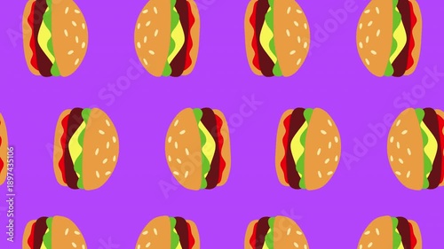rotate burgers repeat video pattern on purple background 