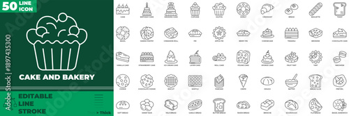 Cake And Bakery Line Editable Icons set