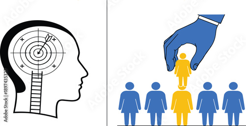 Cognitive Bias and Human Selection Concept Illustration Showing Targeted Decision Making, Psychological Influence, Group Choice, and Behavioral Control Processes