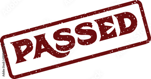A vibrant red distressed stamp with the word PASSED prominently angled against a clean white background