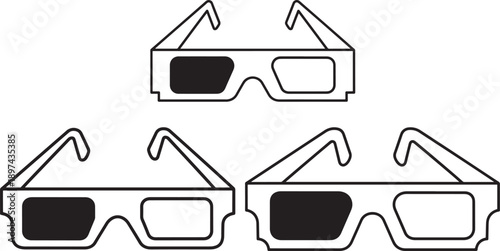 Three pairs of outline 3D glasses, representing cinema, entertainment, and visual experiences.