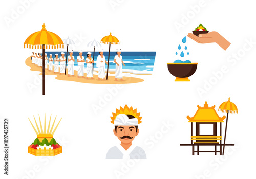 Melasti Ceremony Procession on Bali Beach