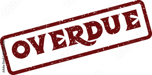 Distressed red rubber stamp displaying the word OVERDUE in a prominent diagonal orientation on white