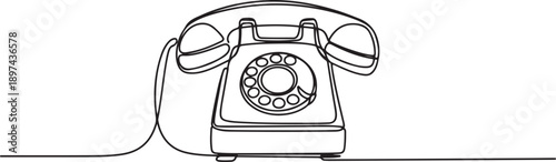 One continuous line drawing of old vintage antique analog desk telephone to communicate. Retro classic telecommunication device concept. one line Icon drawing