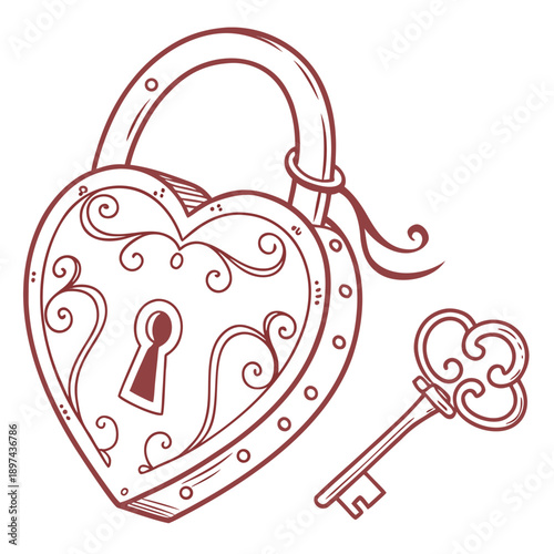 Valentine heart lock icon with keyhole detail
