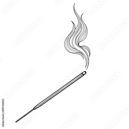 Burning Incense Stick with Smoke Hand Drawn Illustration.