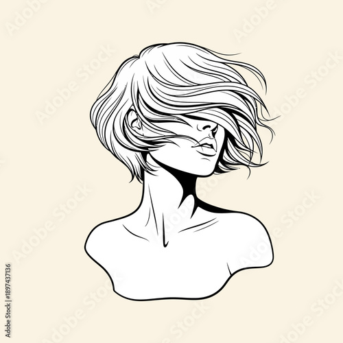 Elegant Womans Portrait with Flowing Hair.