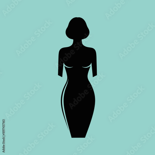 Female body silhouette on a light blue background.