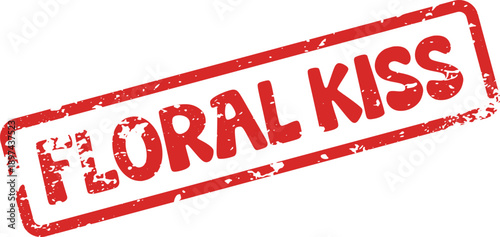 Red textured stamp impression with the romantic phrase Floral Kiss for elegant branding projects