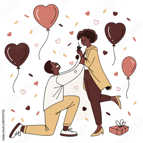 Couple celebrating valentine proposal with chocolate (1)