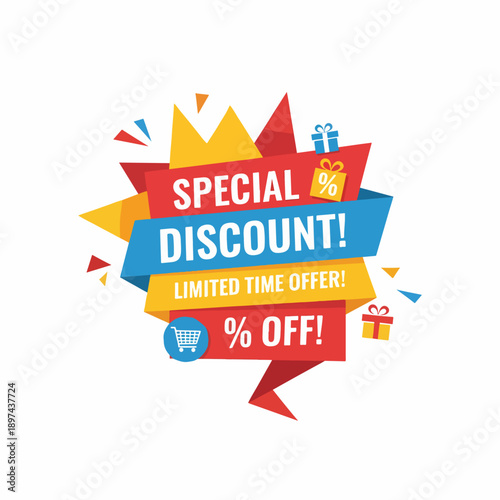 Vibrant Sale Announcement Graphic With Layered Ribbons