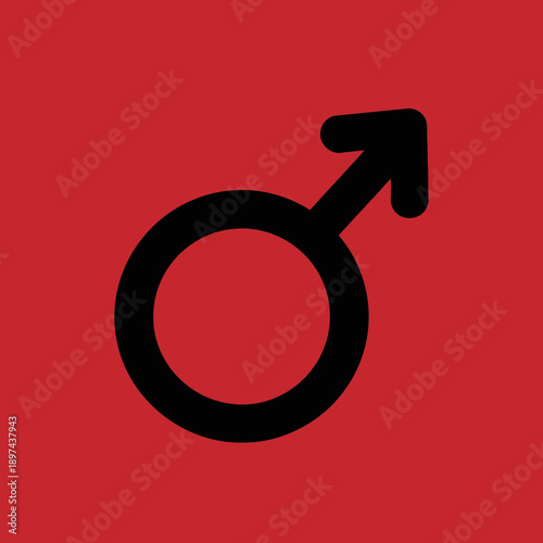 Male symbol on a red background representing masculinity.