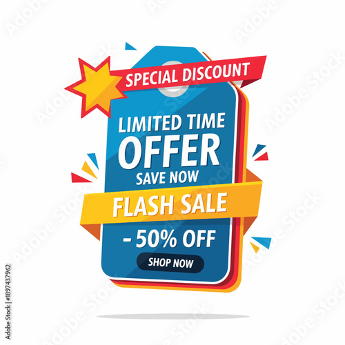Special discount symbol. 3D Round sticker badge with offer message. Advertising discounts symbol. Promotion set for shopping marketing, clearance sale and advertisement Vector illustration.