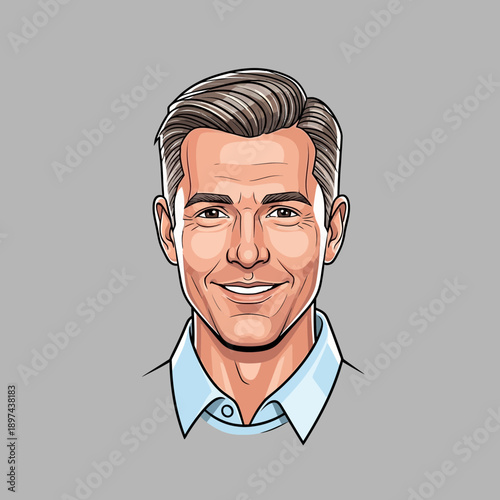 Smiling Mans Face Cartoon Style Professional Appearance.