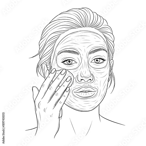 Woman Applying Facial Mask for Skincare Routine.