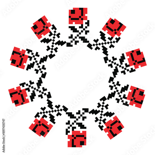 Pixel Floral Rose Circle Frame Ornament