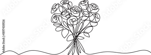 Continuous one line drawing a bouquet of roses formed into a heart shape. Symbolism of love that is getting stronger. Offering great love. Rose Festival. one line Icon drawing