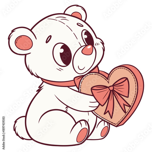 Valentine teddy bear holding heart icon cute vector 