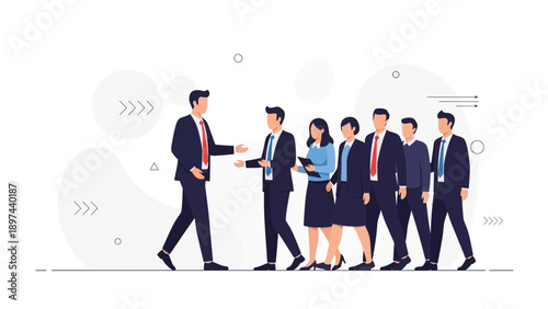 Business Team Following Leader, Collaboration, Success, Flat Design