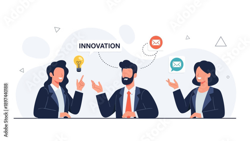 Teamwork innovation concept, business people brainstorming ideas, lightbulb and connection