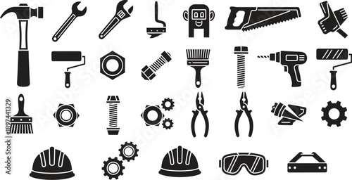Collection of construction tools and equipment for DIY projects