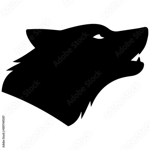 Black Wolf Silhouette Head Howling Isolated On White Background, Fierce Animal Logo Vector