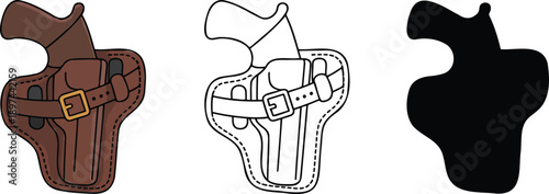 Gun holster silhouette & Outline and illustration set isolated on transparent background